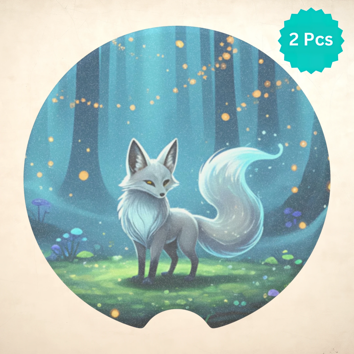 Mystical White Fox Car Coasters Set - Road Muse