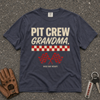 pit crew grandma racing flags graphic tee — navy vintage motorsport shirt