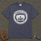 navy thunder road speed shop tshirt - vintage muscle car logo comfort colors tee