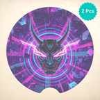 Neon Oni Mask Cyberpunk Car Coasters Set - Road Muse