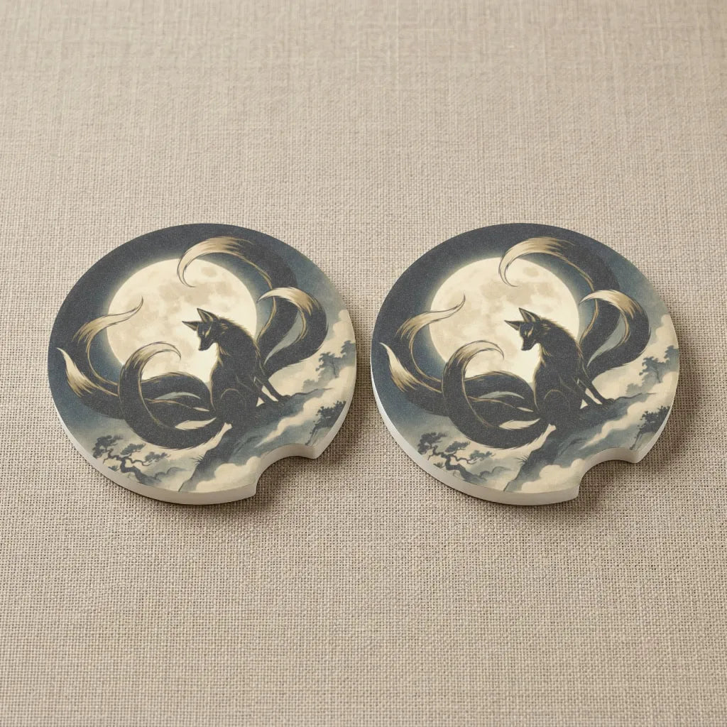 Nine-Tailed Fox Car Coasters Set - Road Muse