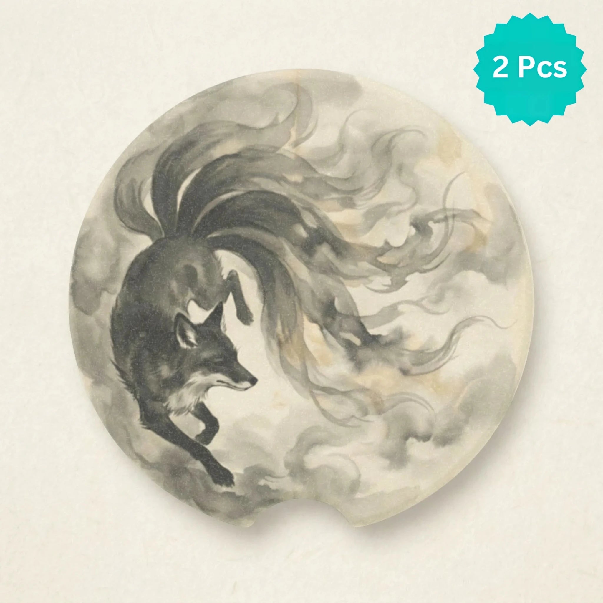 Nine-Tailed Fox Mystical Car Coasters Set - Road Muse