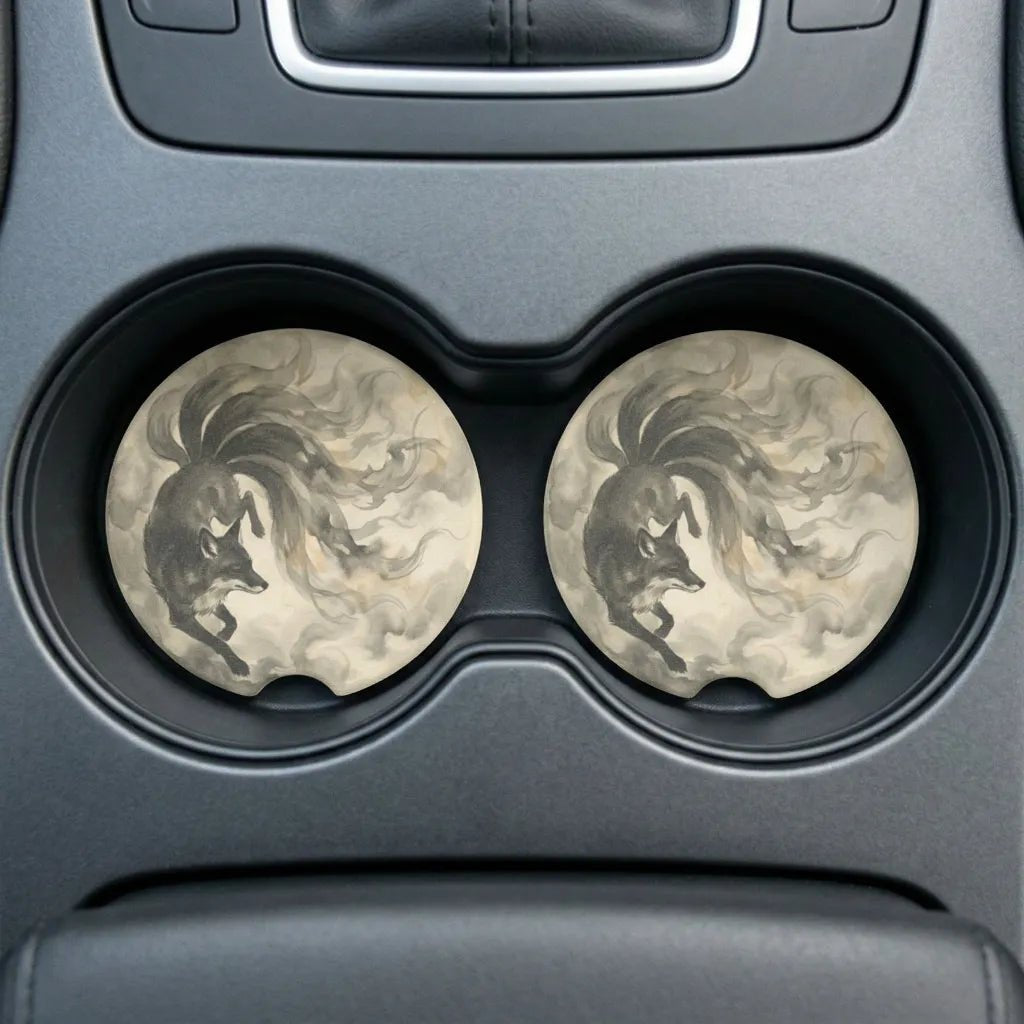 Nine-Tailed Fox Mystical Car Coasters Set - Road Muse