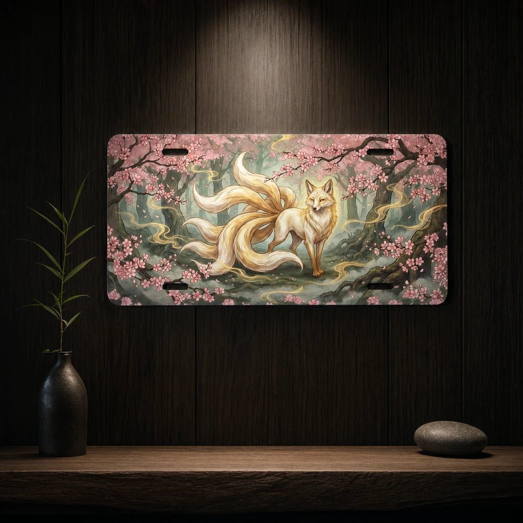 Nine-Tailed Fox Sakura Forest Vanity Plate - Road Muse