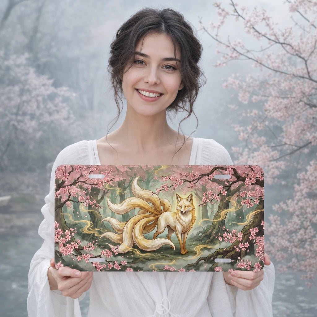 Nine-Tailed Fox Sakura Forest Vanity Plate - Road Muse