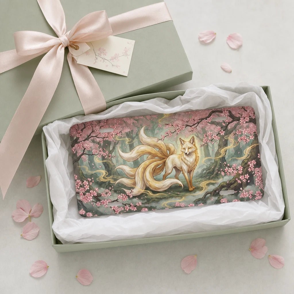 Nine-Tailed Fox Sakura Forest Vanity Plate - Road Muse