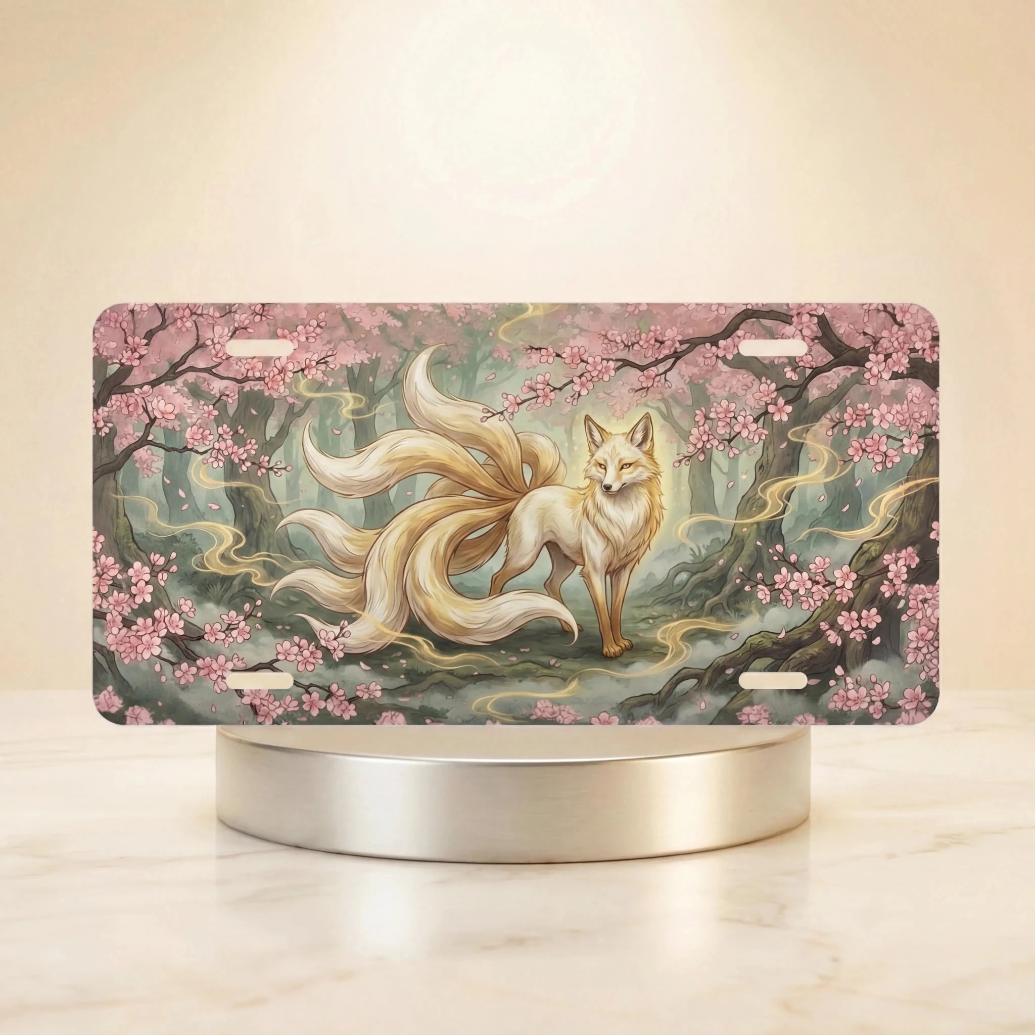 Nine-Tailed Fox Sakura Forest Vanity Plate - Road Muse