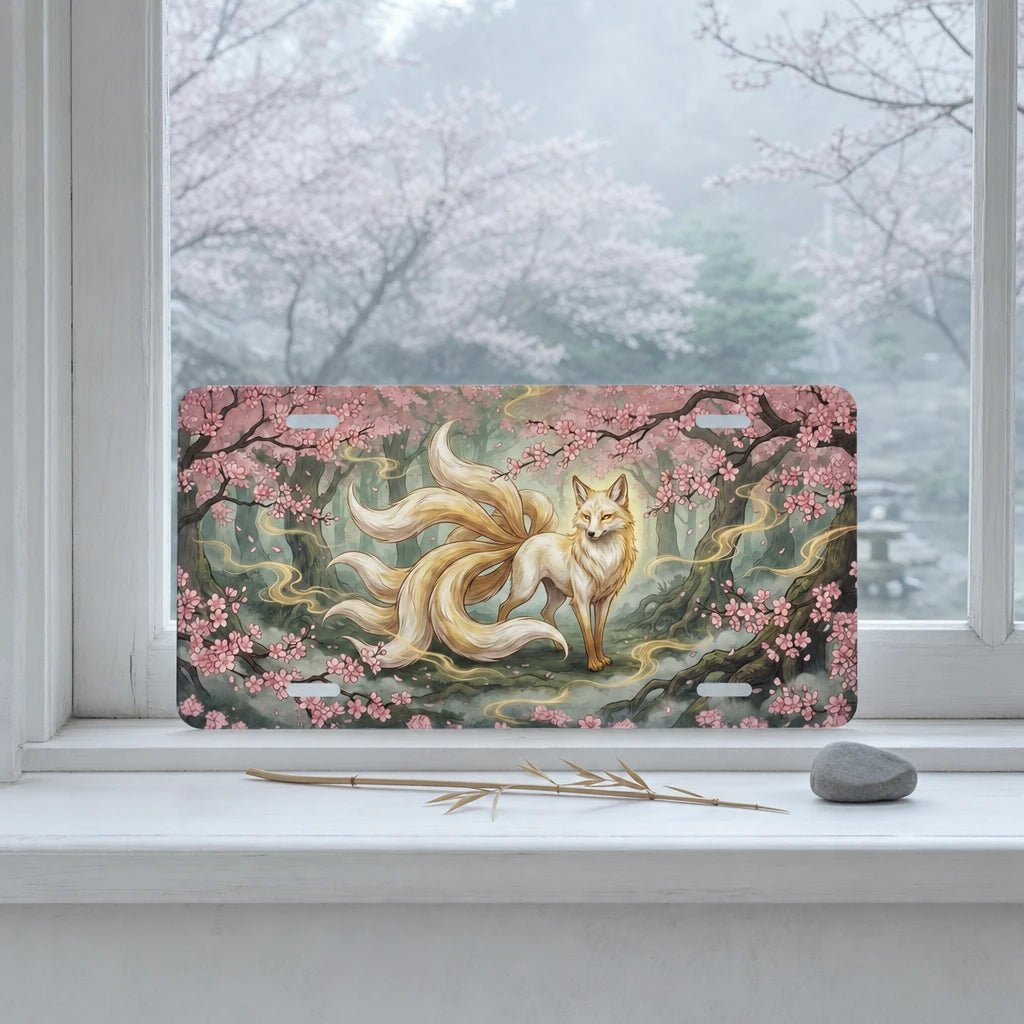 Nine-Tailed Fox Sakura Forest Vanity Plate - Road Muse
