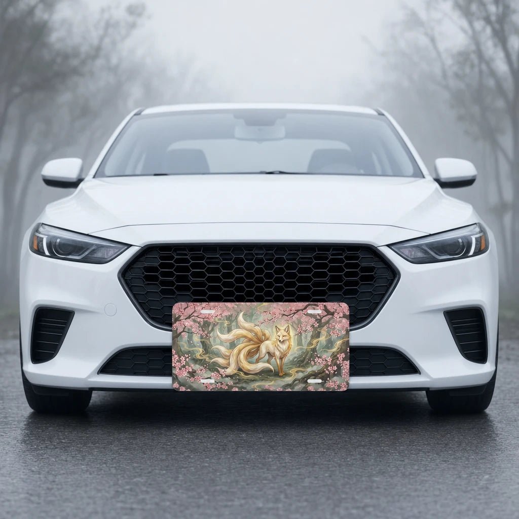 Nine-Tailed Fox Sakura Forest Vanity Plate - Road Muse