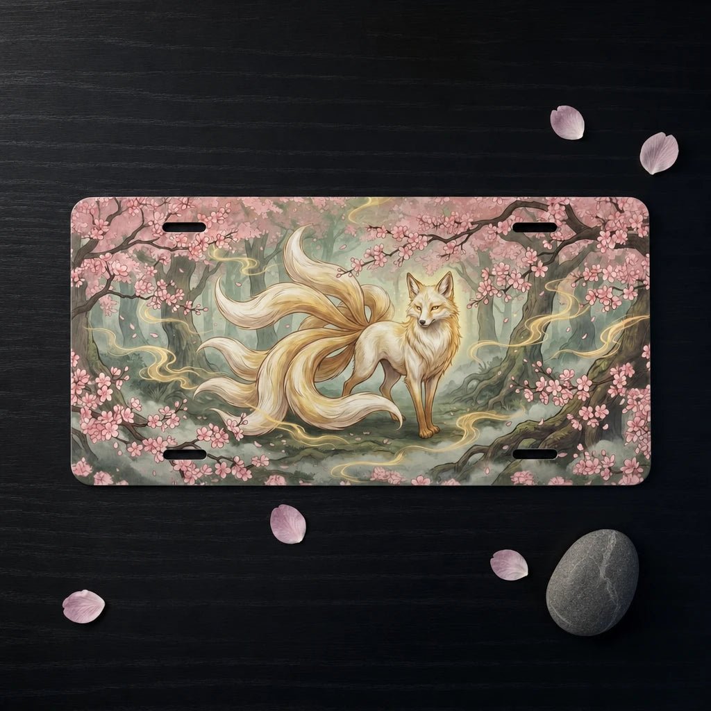Nine-Tailed Fox Sakura Forest Vanity Plate - Road Muse