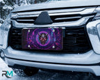 Oni Demon Mask Neon Cyberpunk Vanity Plate - Road Muse