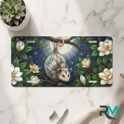 Opossum Moon Magnolias Vanity Plate - Road Muse