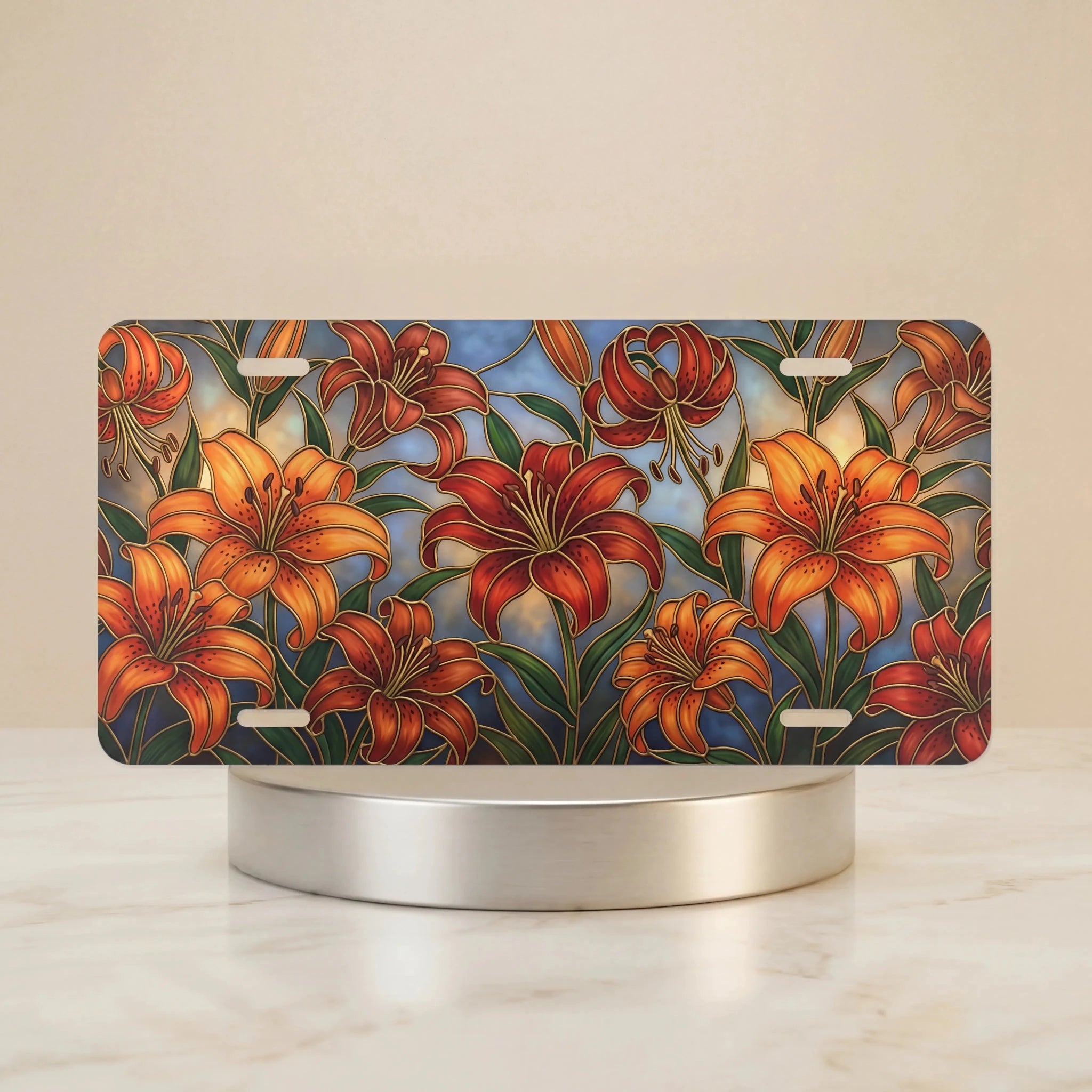 Orange Lily Floral Vanity Plate - Road Muse