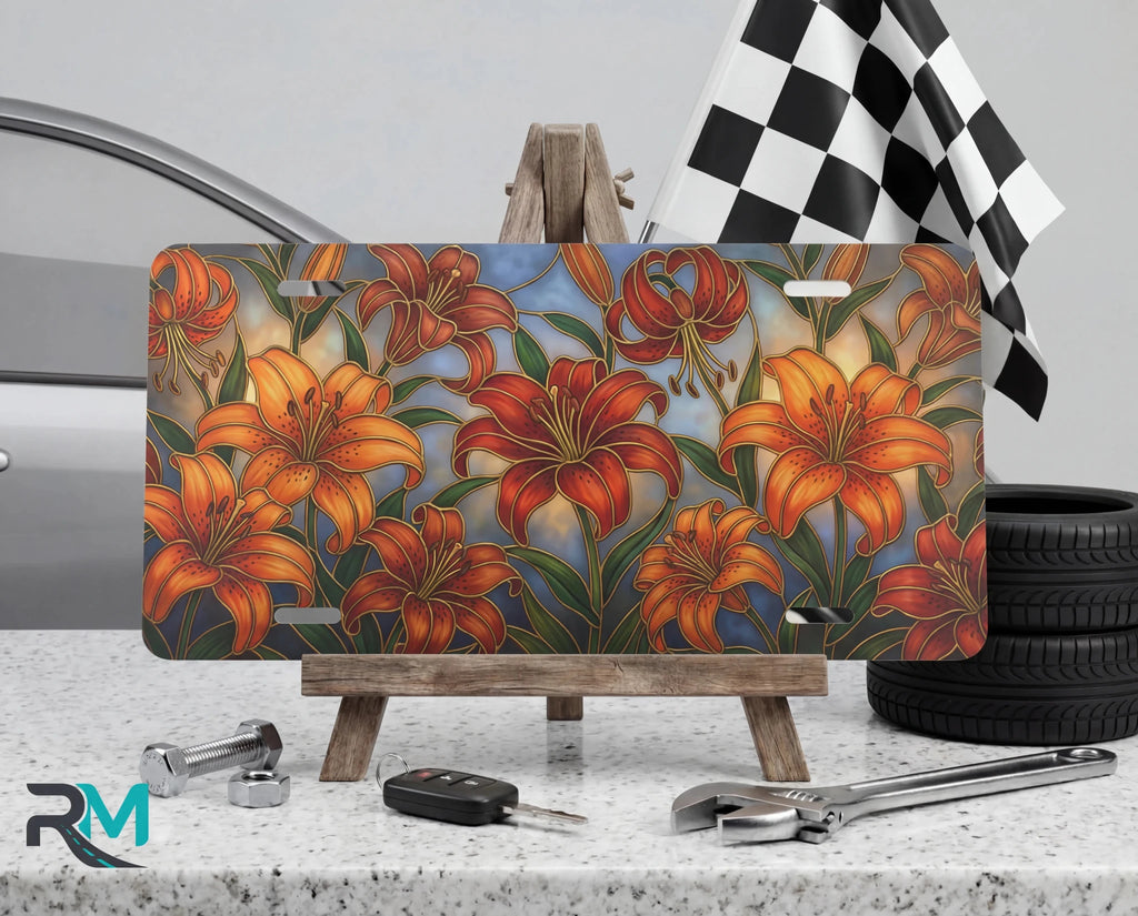 Orange Lily Floral Vanity Plate - Road Muse