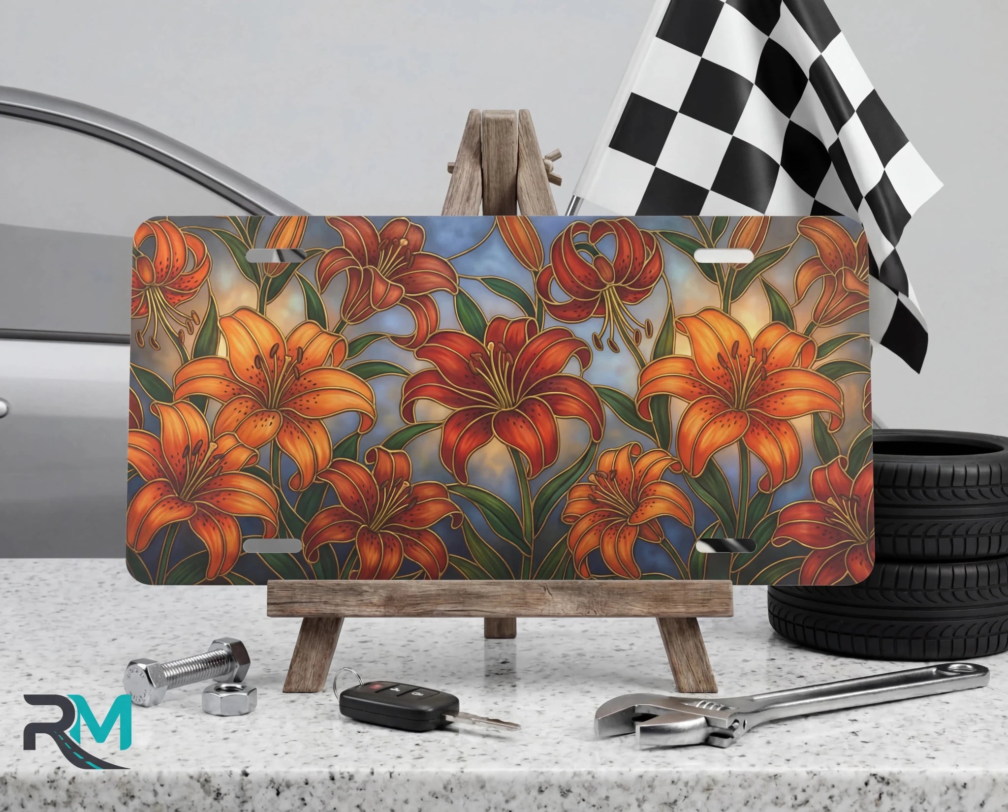 Orange Lily Floral Vanity Plate - Road Muse