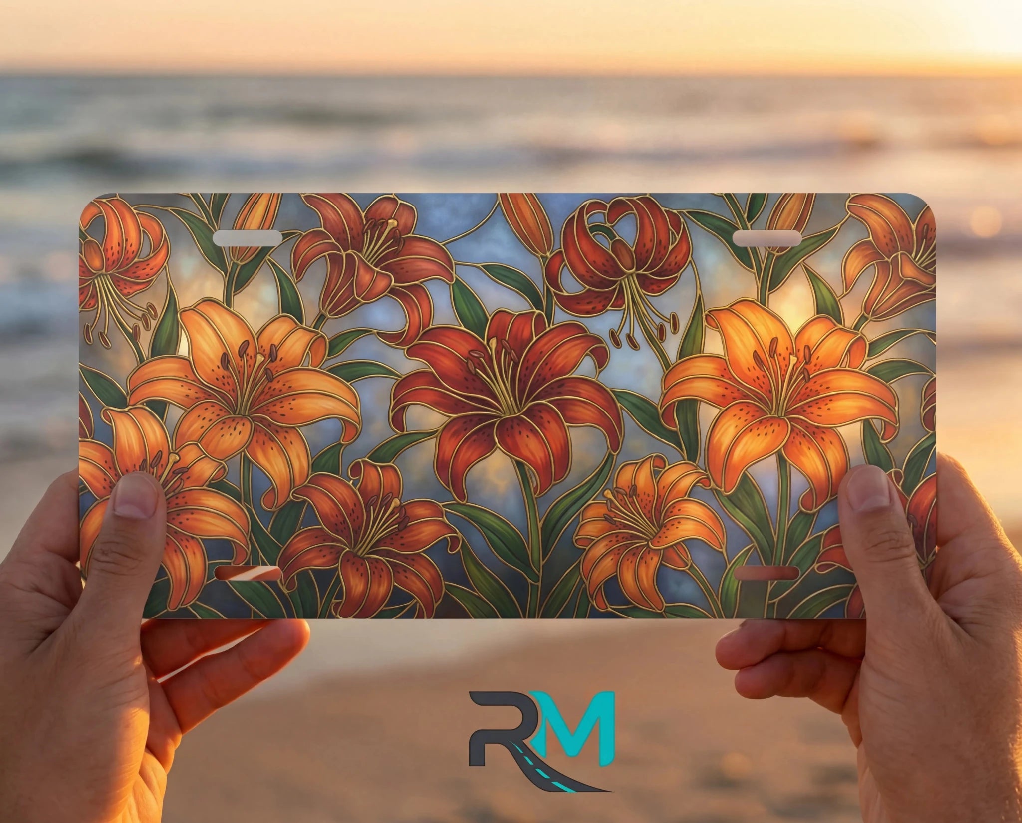Orange Lily Floral Vanity Plate - Road Muse