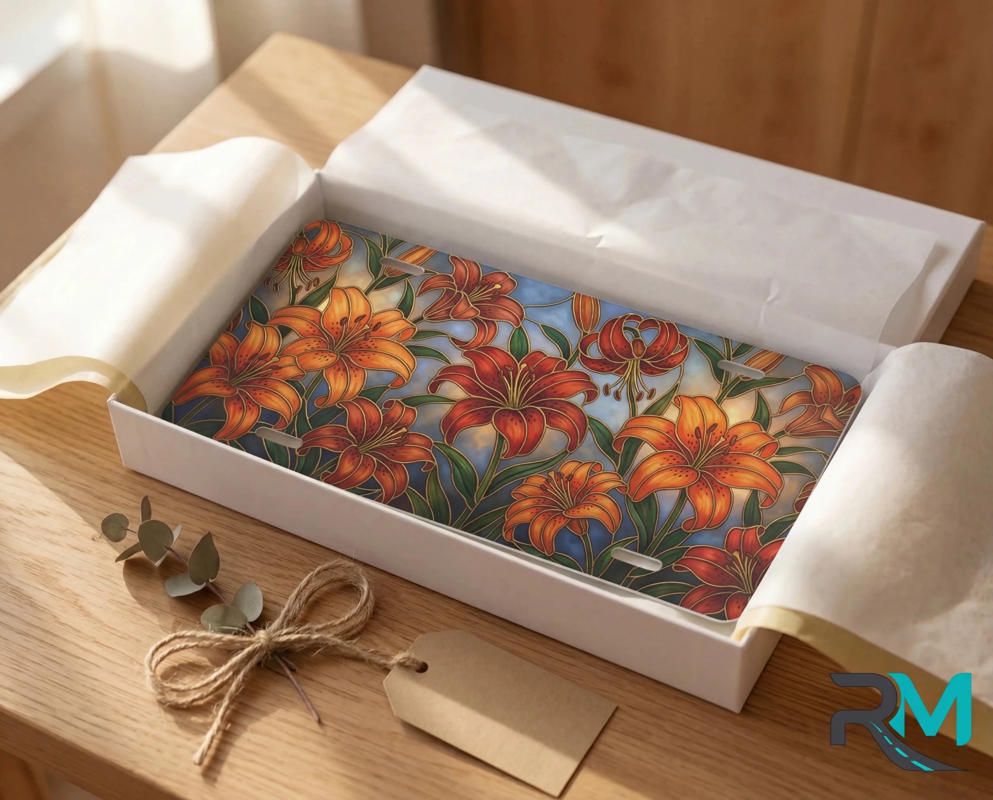 Orange Lily Floral Vanity Plate - Road Muse