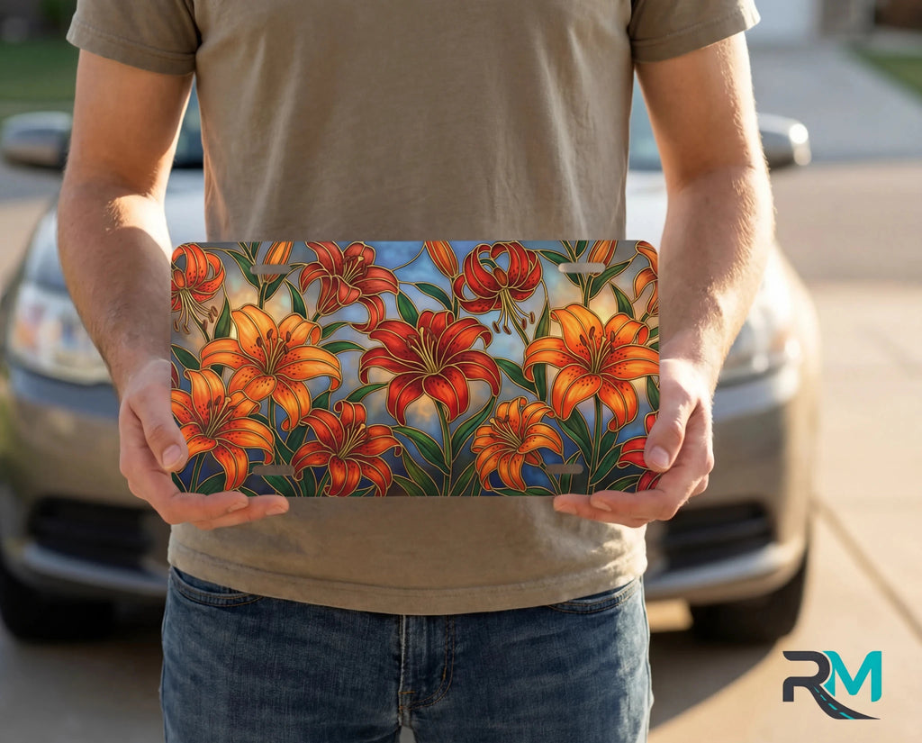 Orange Lily Floral Vanity Plate - Road Muse
