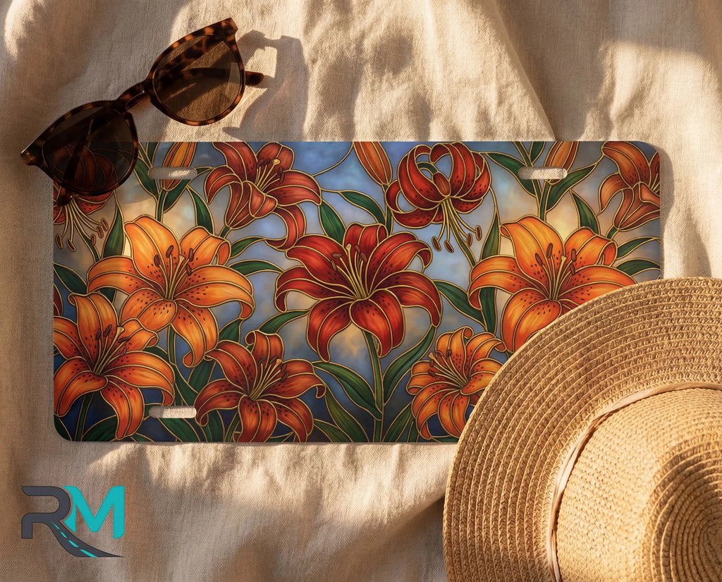 Orange Lily Floral Vanity Plate - Road Muse
