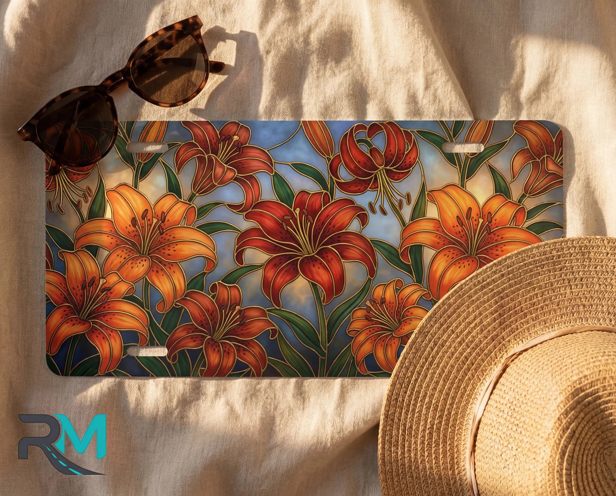 Orange Lily Floral Vanity Plate - Road Muse