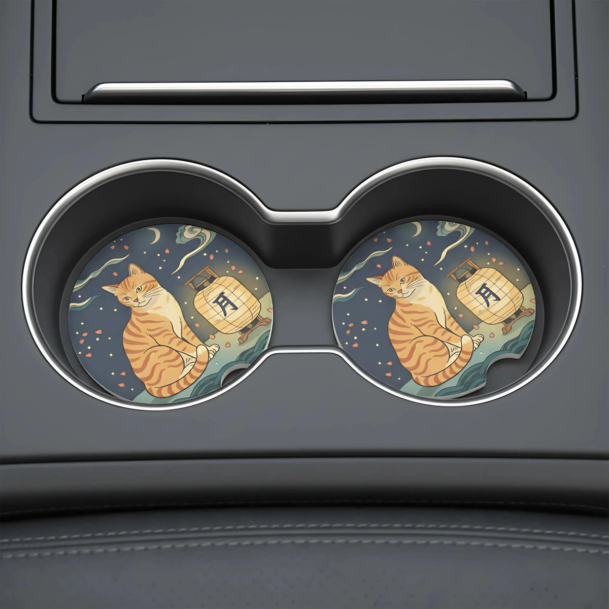 Orange Tabby Cat Lantern Car Coasters Set - Road Muse
