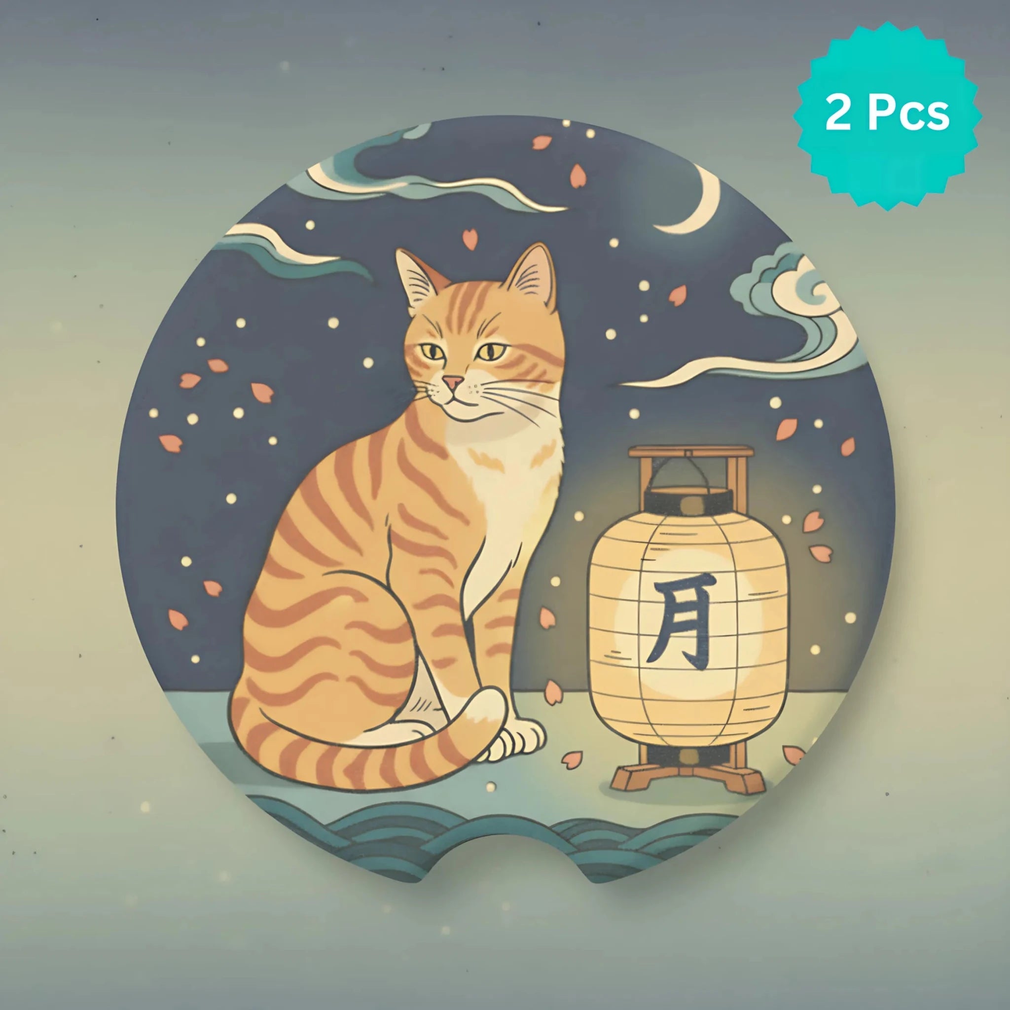 Orange Tabby Cat Lantern Car Coasters Set - Road Muse