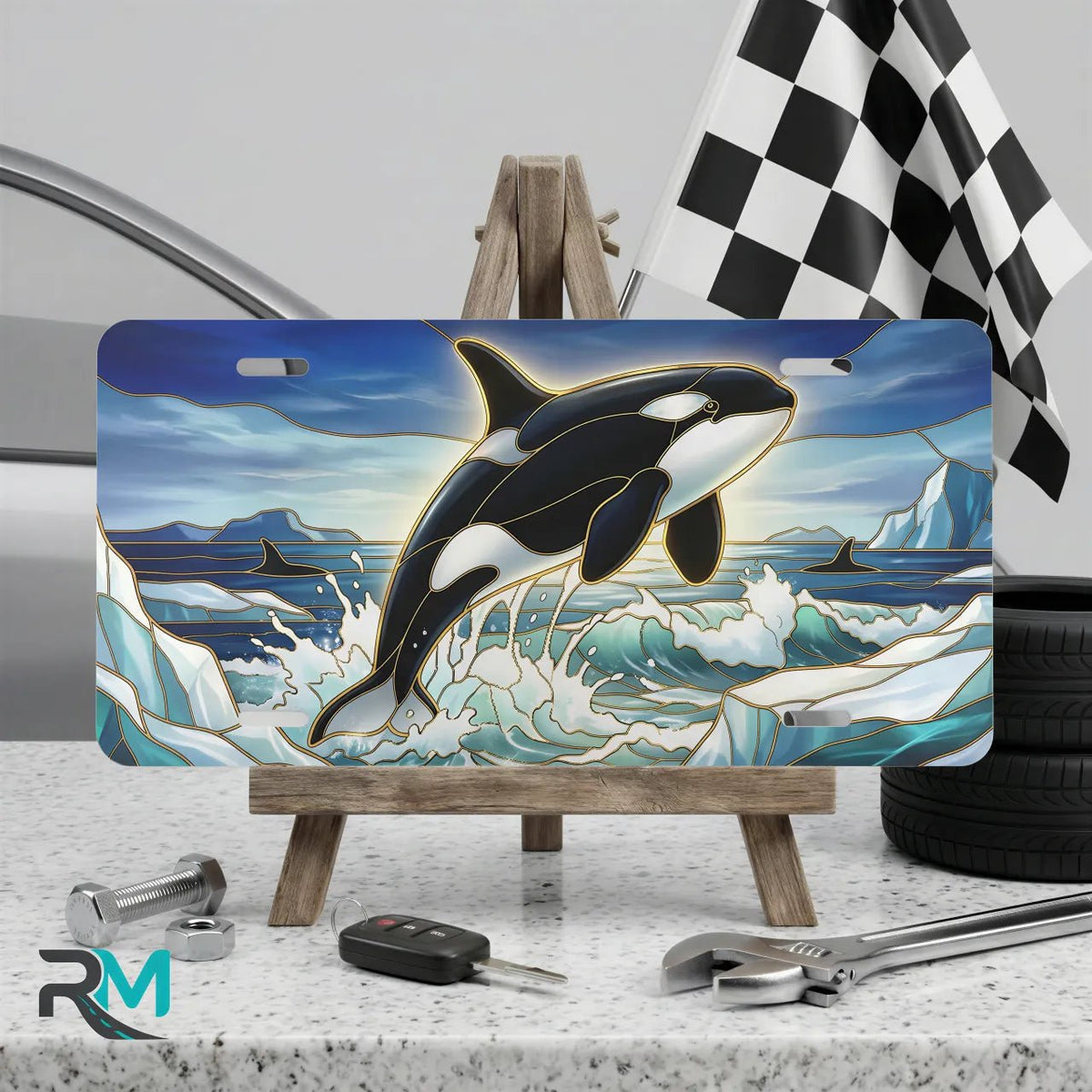 Orca Whale Ocean Waves Vanity Plate - Road Muse