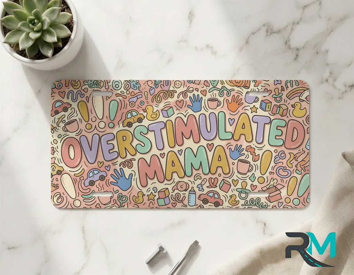 Overstimulated Mama Colorful Doodle Vanity Plate - Road Muse