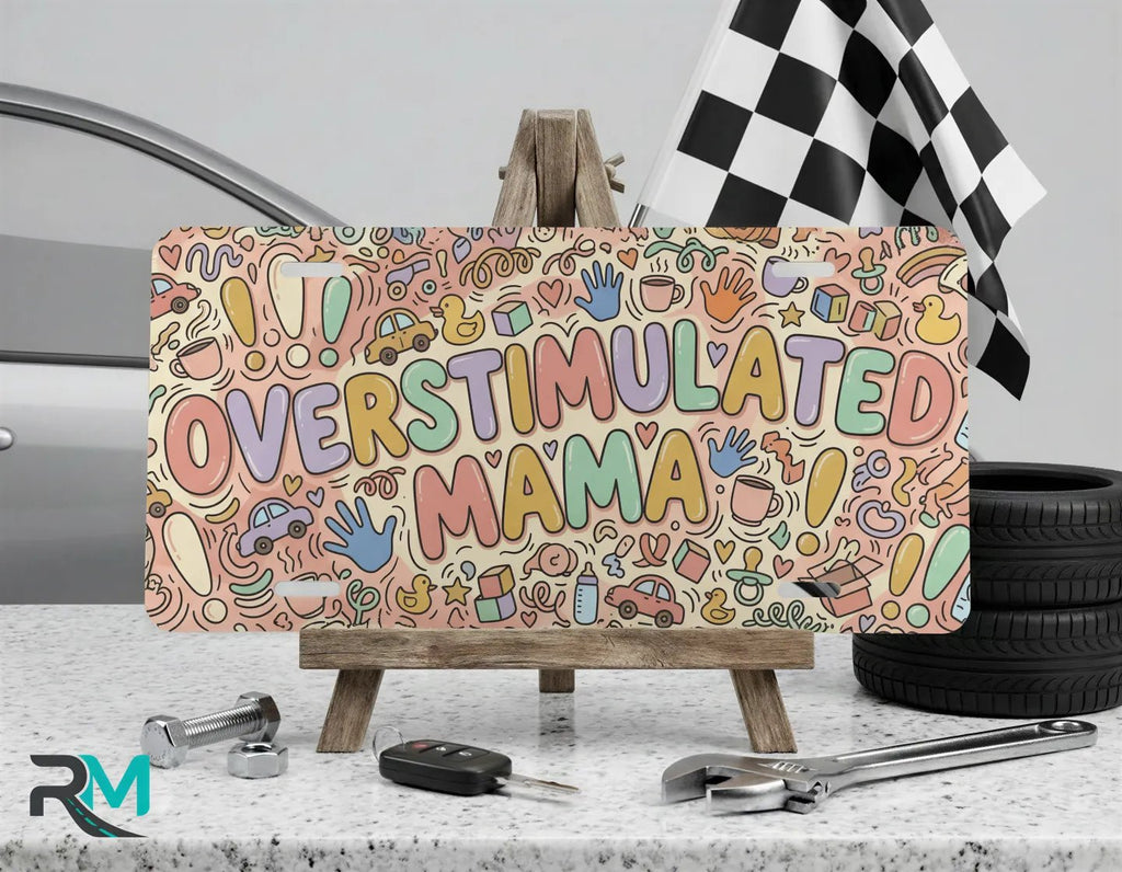 Overstimulated Mama Colorful Doodle Vanity Plate - Road Muse