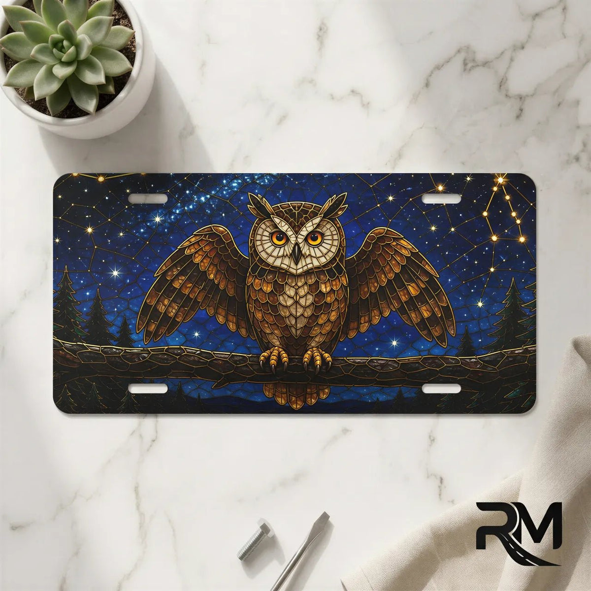 Owl Constellation Night Sky Vanity Plate - Road Muse