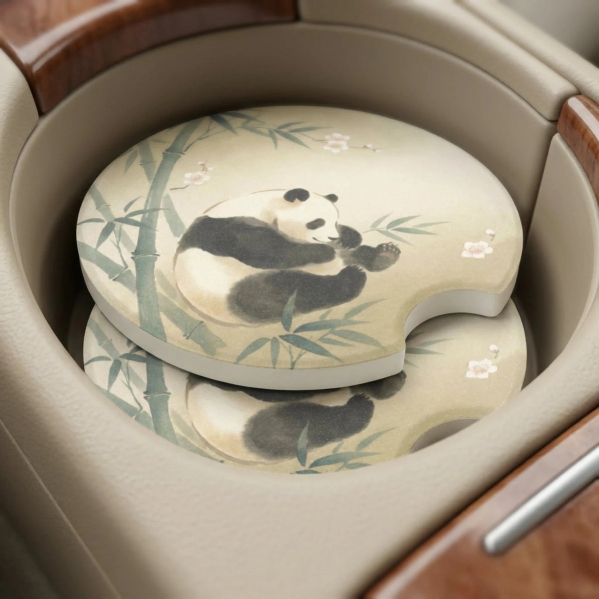 Panda Bamboo Illustration Car Coasters Set - Road Muse