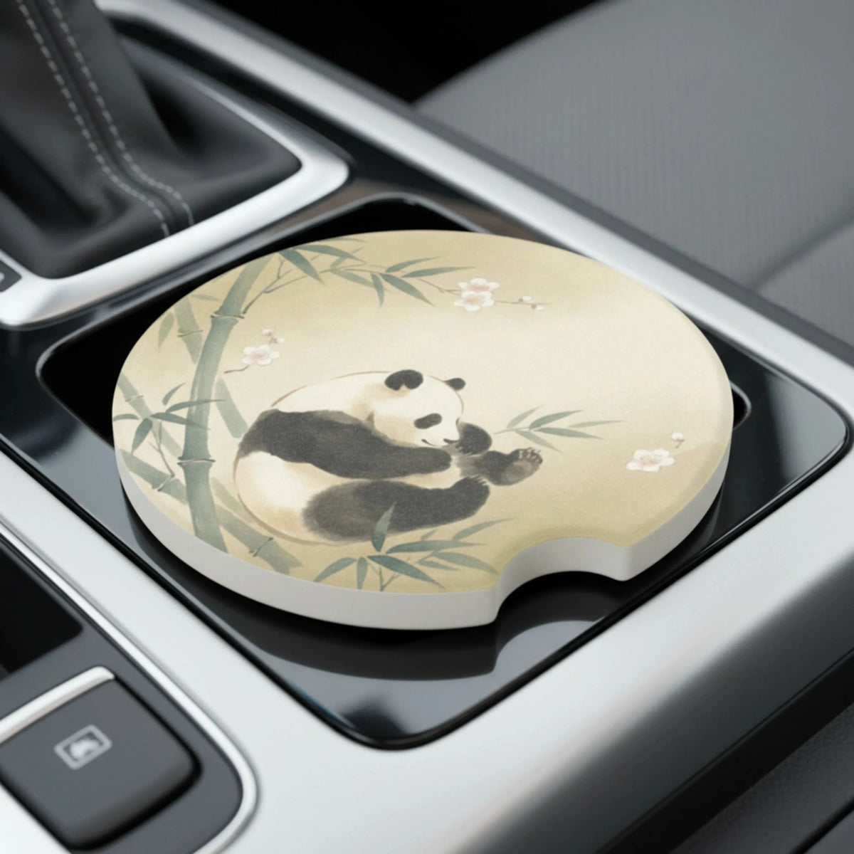 Panda Bamboo Illustration Car Coasters Set - Road Muse
