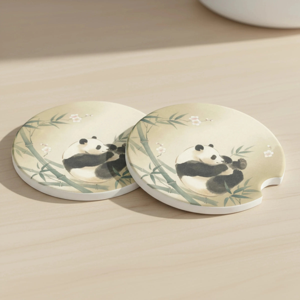 Panda Bamboo Illustration Car Coasters Set - Road Muse