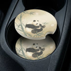 Panda Bamboo Illustration Car Coasters Set - Road Muse