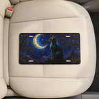 Moonlit Black Cat Crescent Moon Vanity Plate