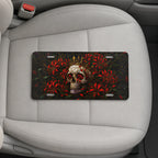 Skull Crown Red Flowers Vanity Plate