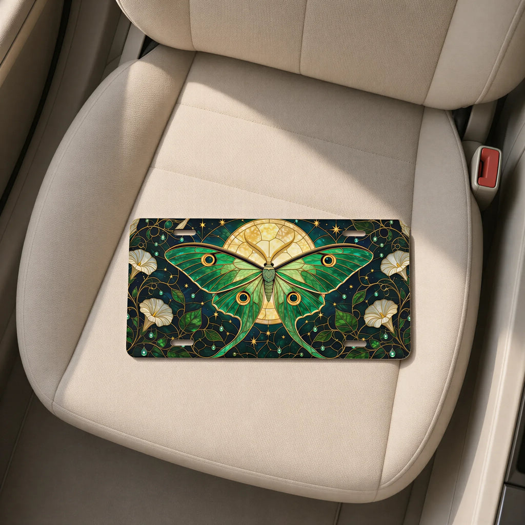 Green Luna Moth Stained Glass Vanity Plate