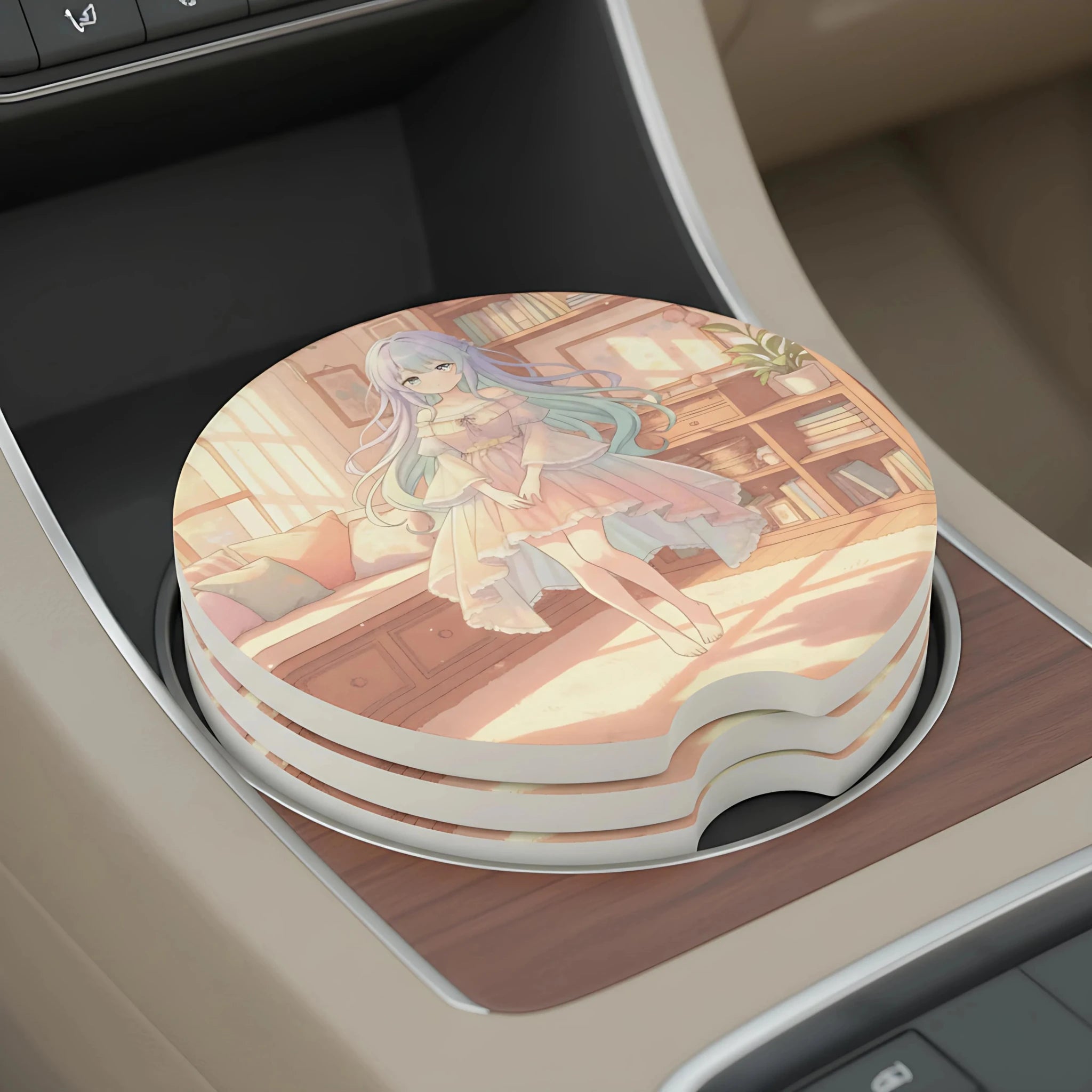 Pastel Anime Girl Kawaii Interior Car Coasters Set - Road Muse