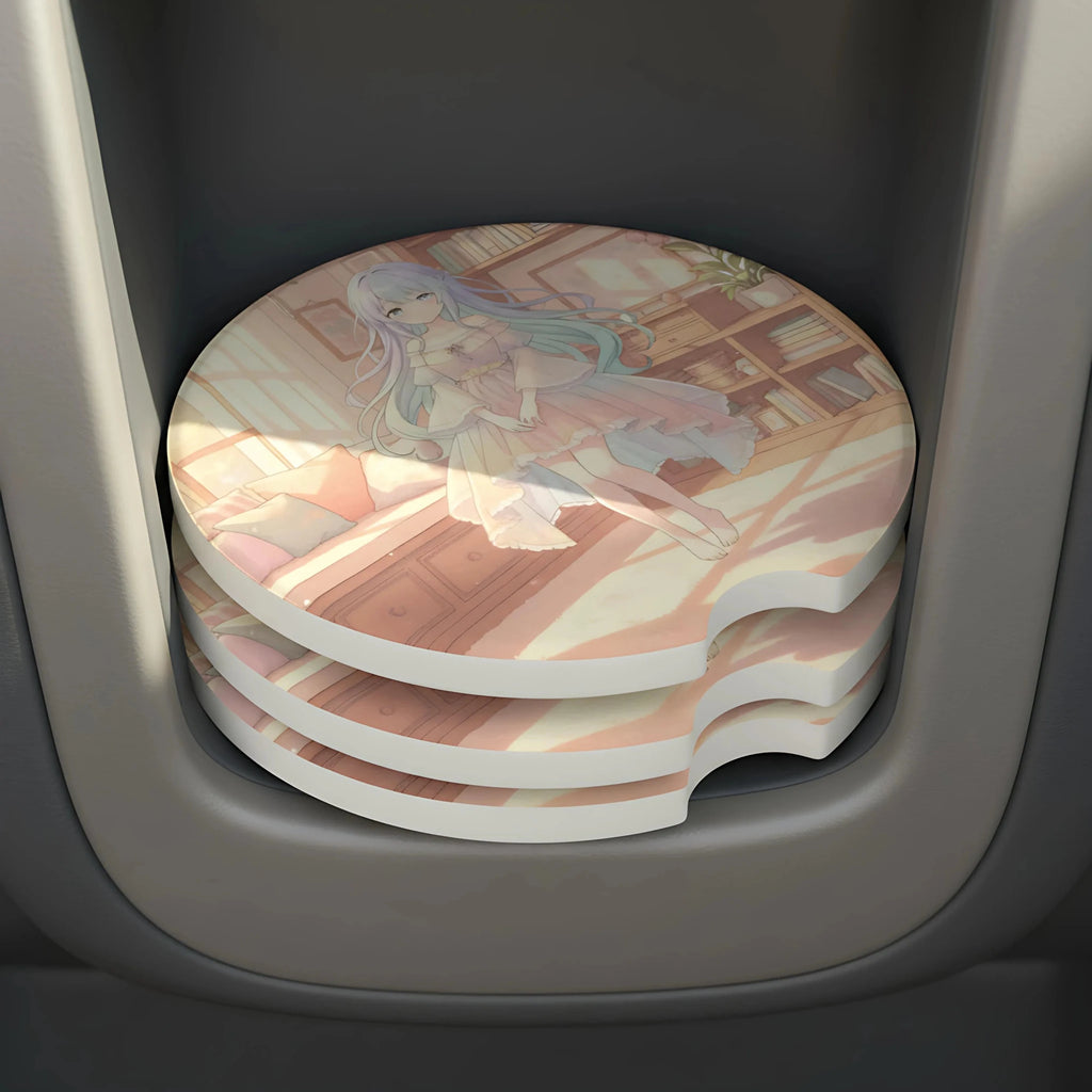 Pastel Anime Girl Kawaii Interior Car Coasters Set - Road Muse