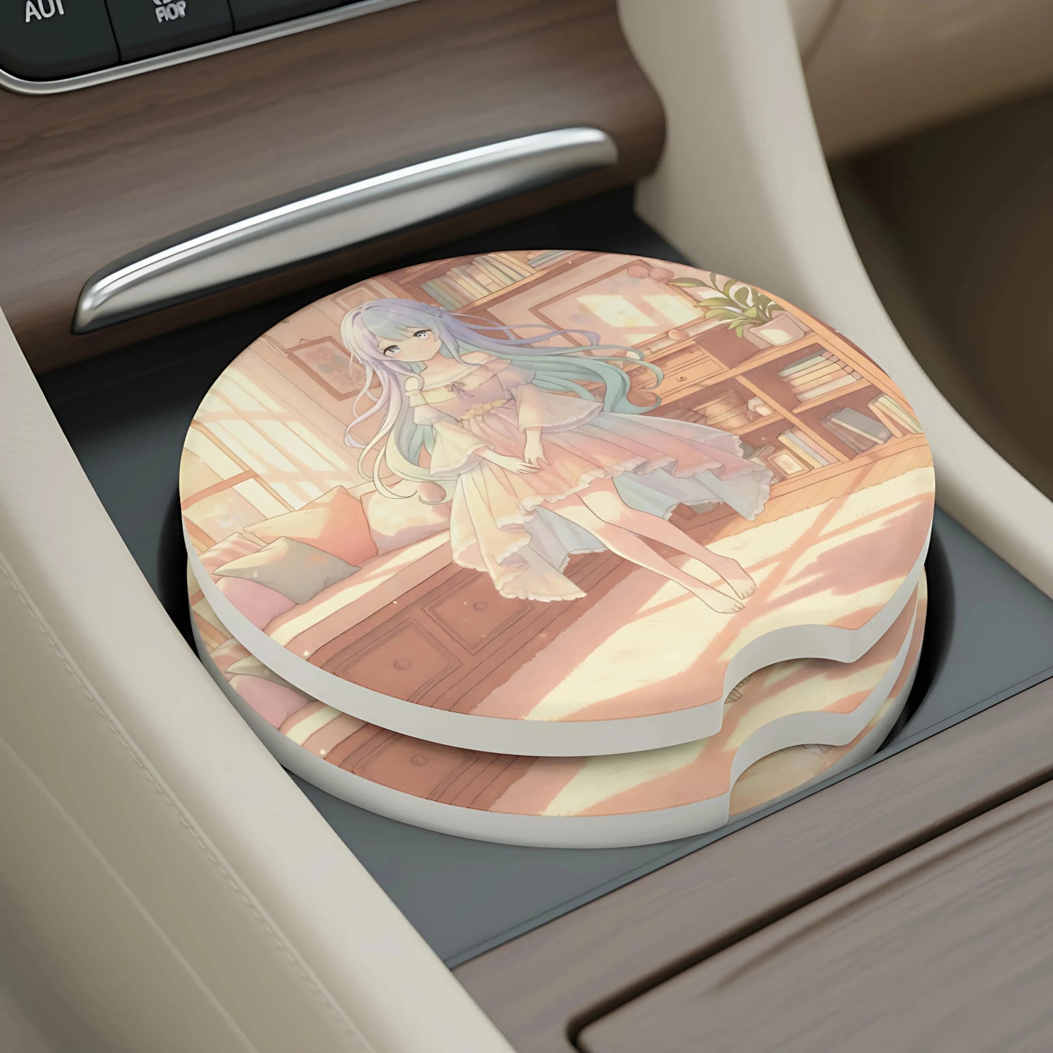 Pastel Anime Girl Kawaii Interior Car Coasters Set - Road Muse