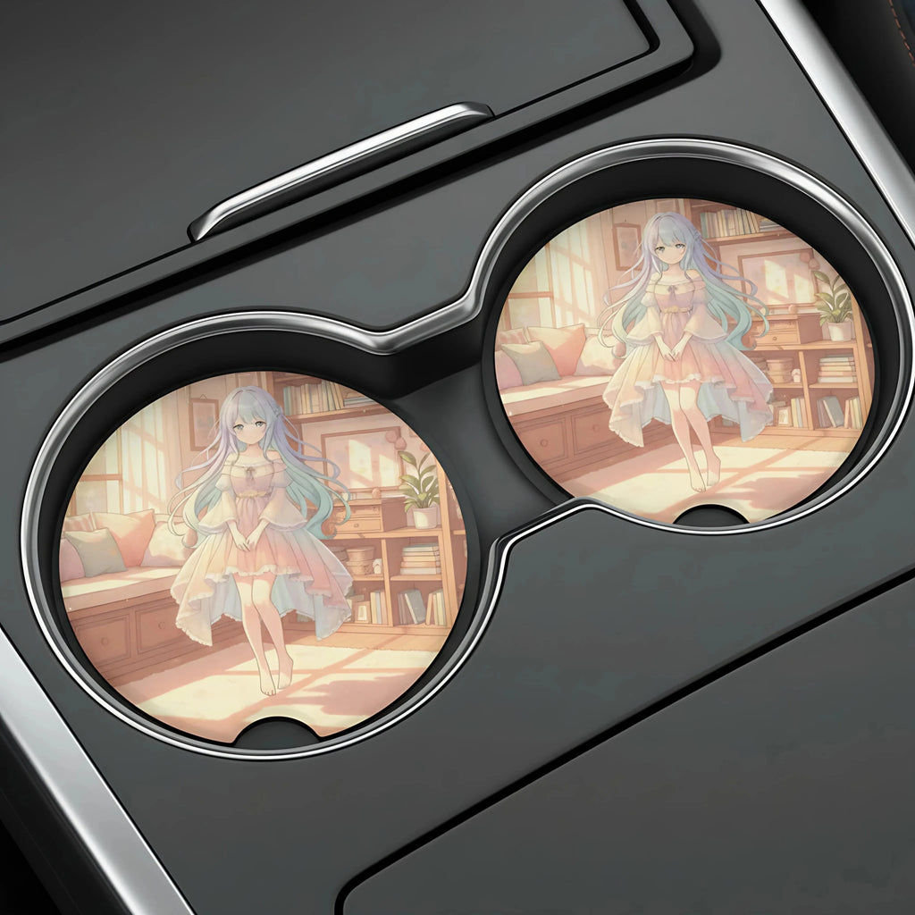 Pastel Anime Girl Kawaii Interior Car Coasters Set - Road Muse