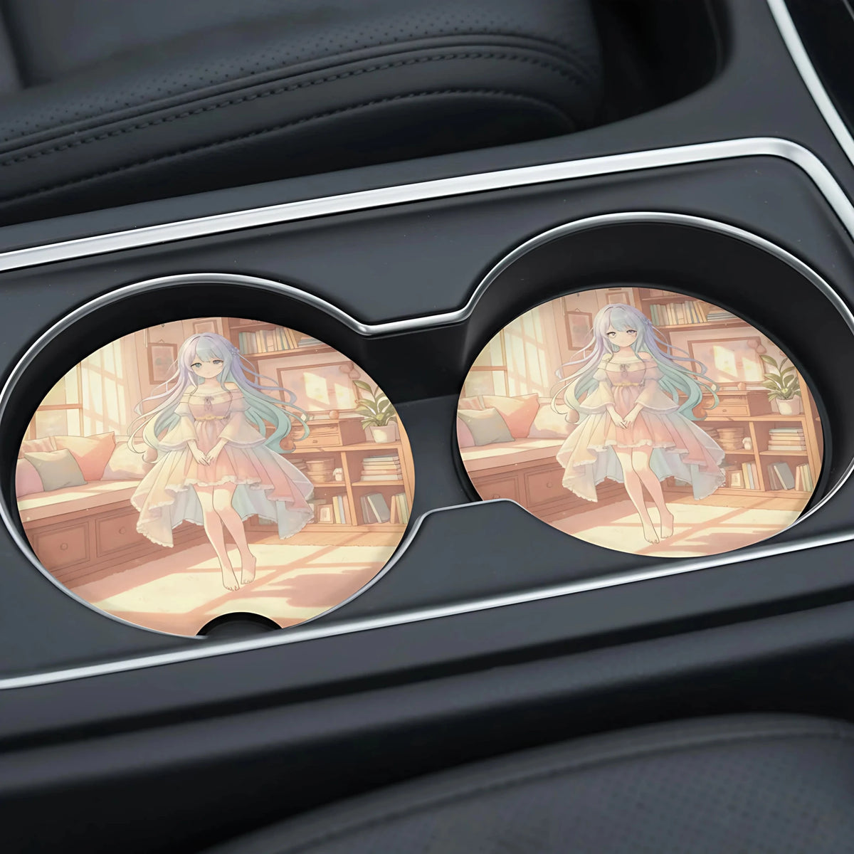 Pastel Anime Girl Kawaii Interior Car Coasters Set - Road Muse