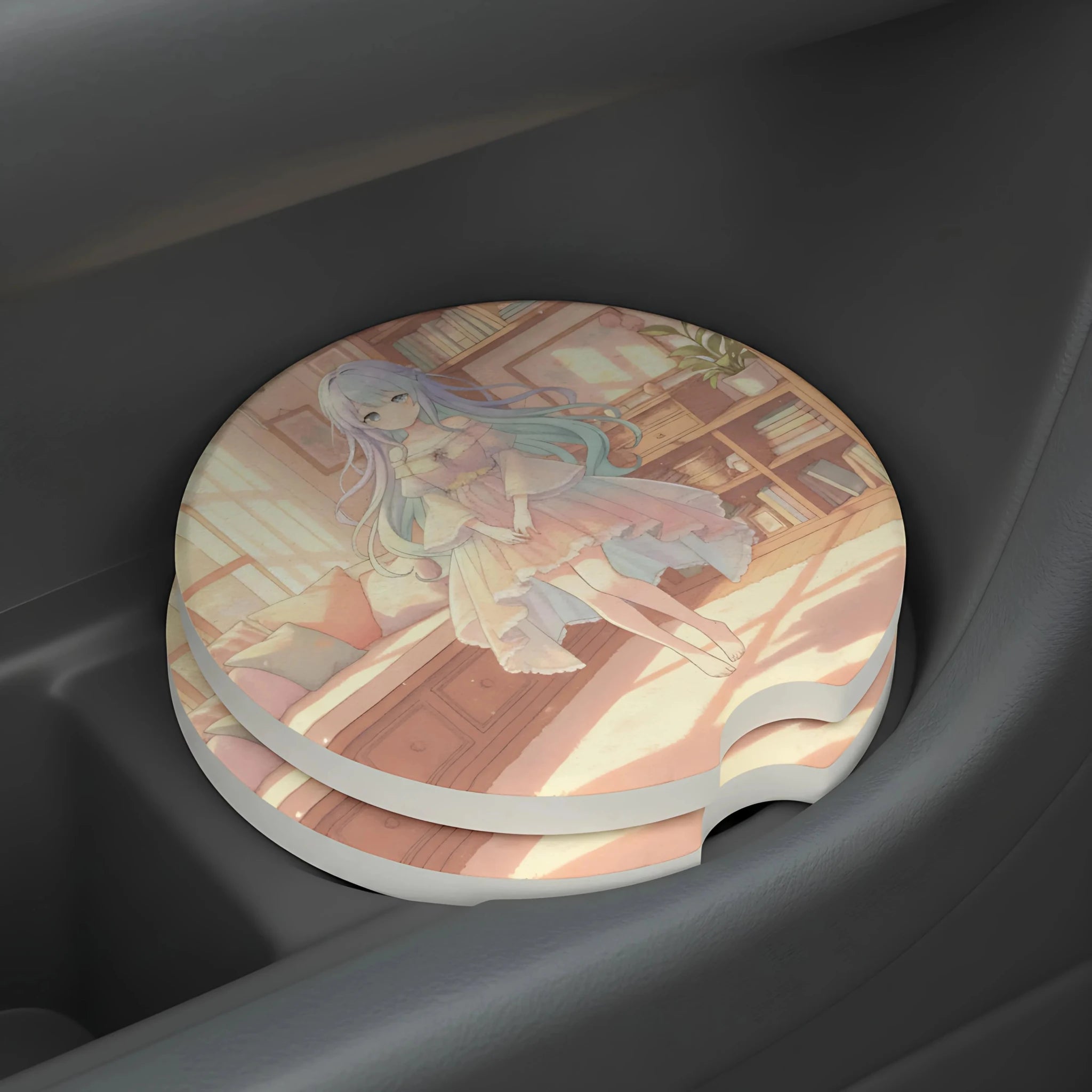 Pastel Anime Girl Kawaii Interior Car Coasters Set - Road Muse