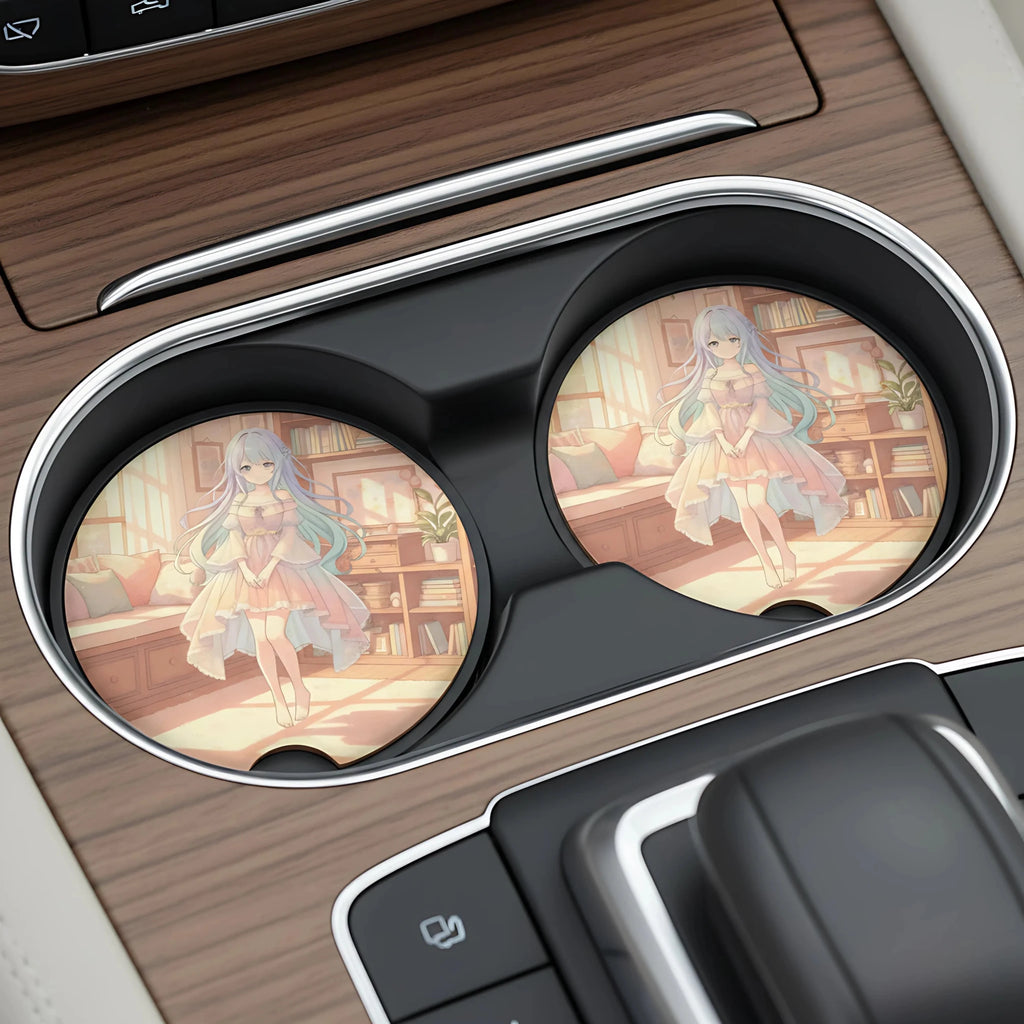 Pastel Anime Girl Kawaii Interior Car Coasters Set - Road Muse