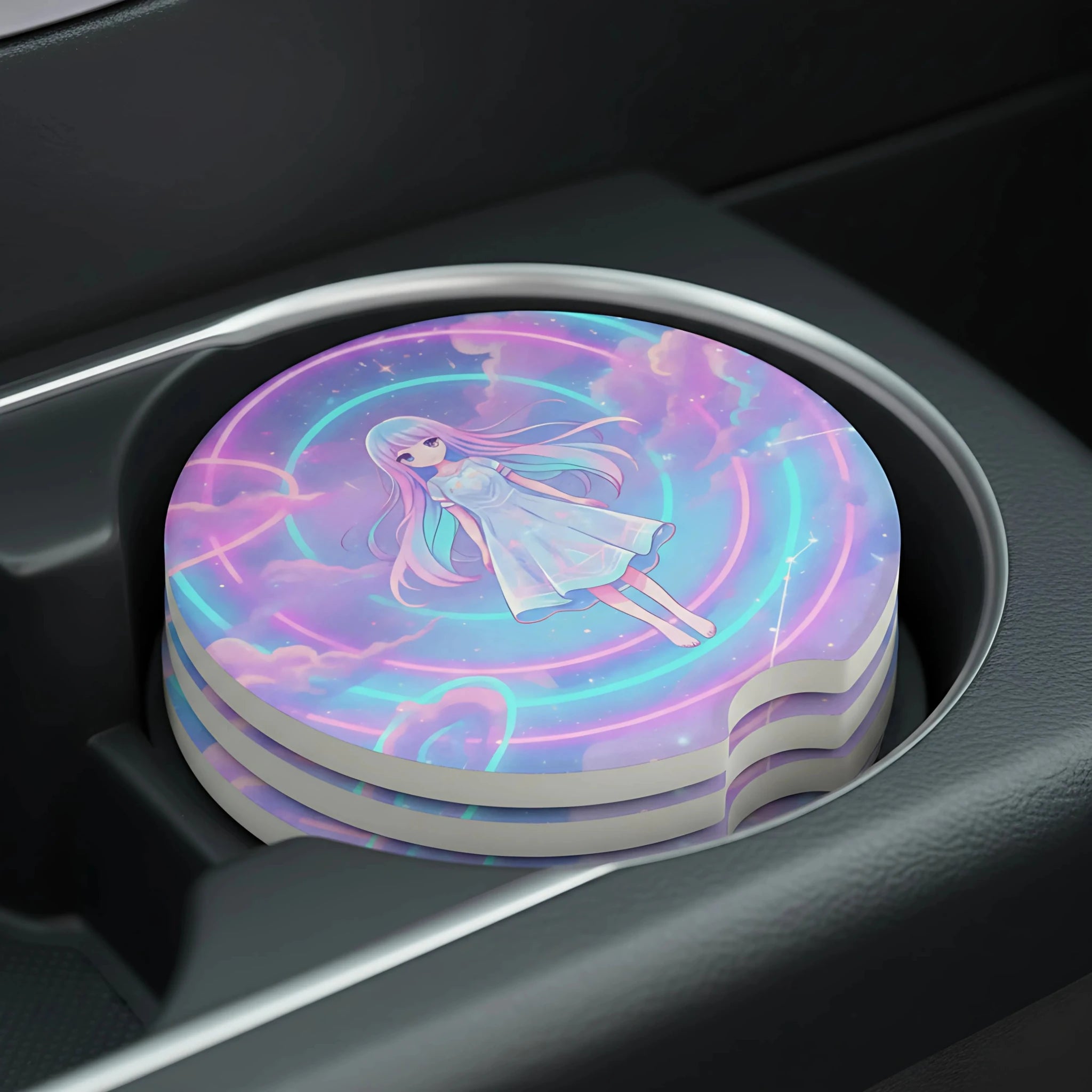 Pastel Anime Girl Magical Kawaii Car Coasters Set - Road Muse