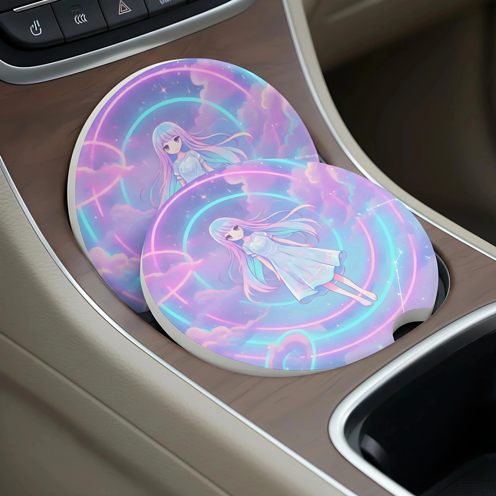 Pastel Anime Girl Magical Kawaii Car Coasters Set - Road Muse