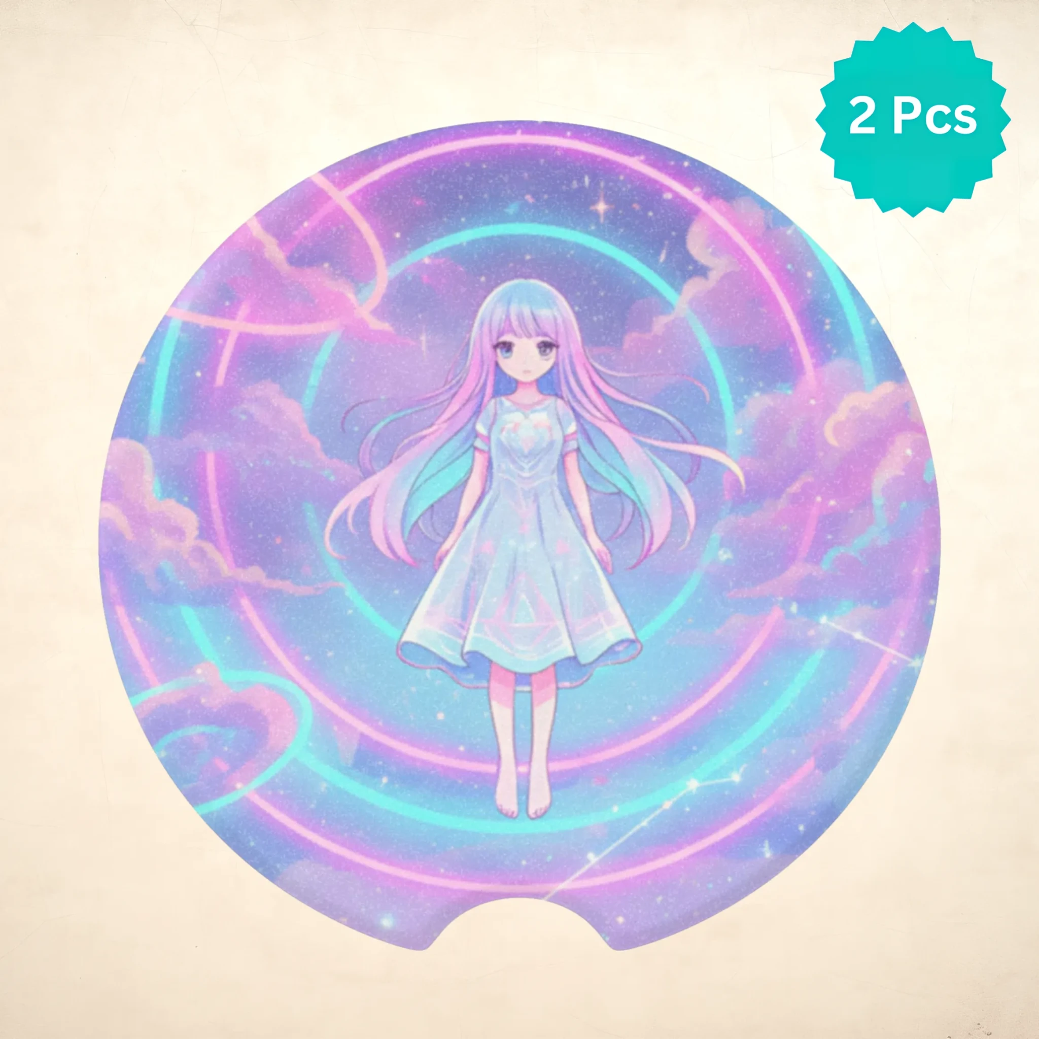 Pastel Anime Girl Magical Kawaii Car Coasters Set - Road Muse