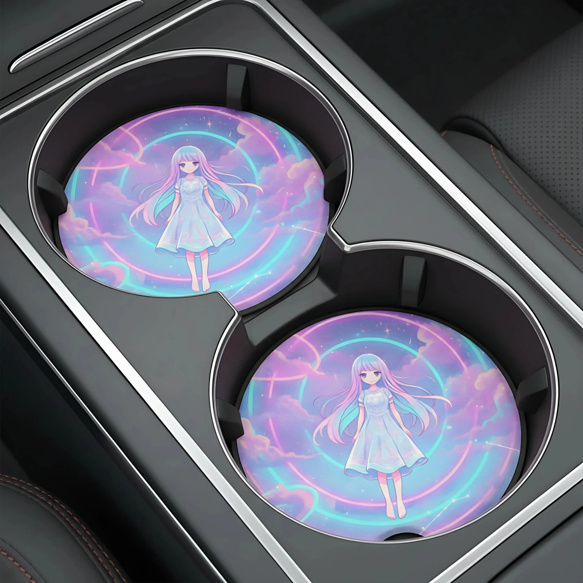 Pastel Anime Girl Magical Kawaii Car Coasters Set - Road Muse