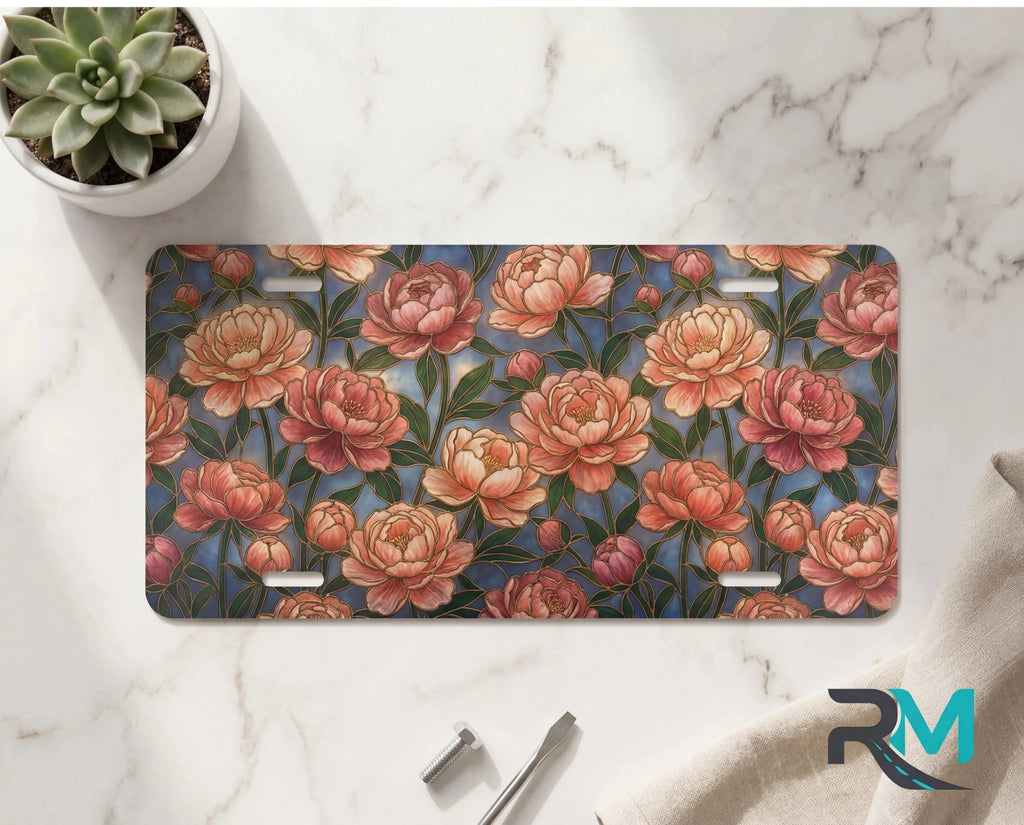 Peony Floral Vanity Plate - Road Muse