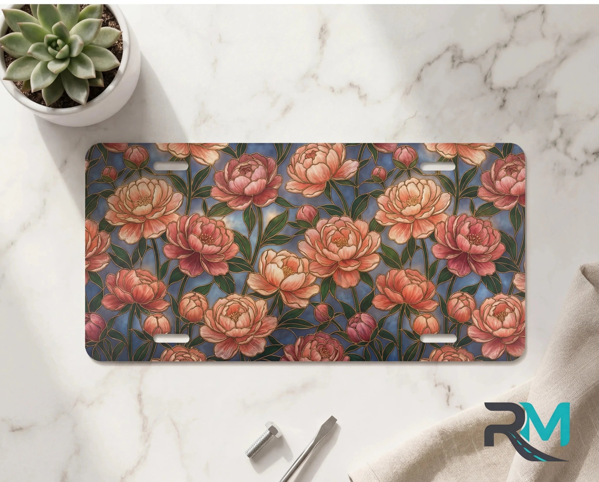 Peony Floral Vanity Plate - Road Muse